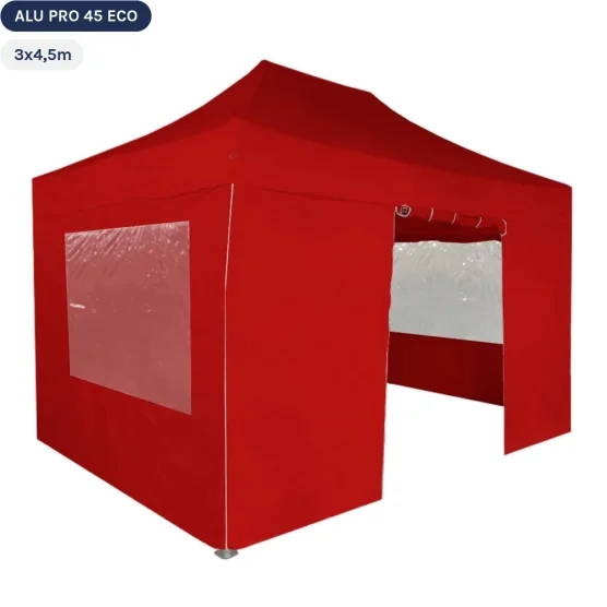 Tente pliante Alu Pro 45 ECO 3mx4,5m ROUGE avec Pack Fenêtres