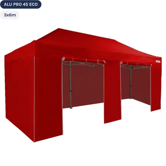 Tente pliante Alu Pro 45 ECO 3mx6m ROUGE avec Pack Côtés