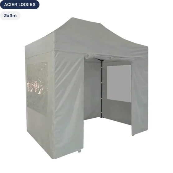 Tente Pliante - Abri pliable Acier Loisirs 2mx3m BLANC avec Pack Fenêtres