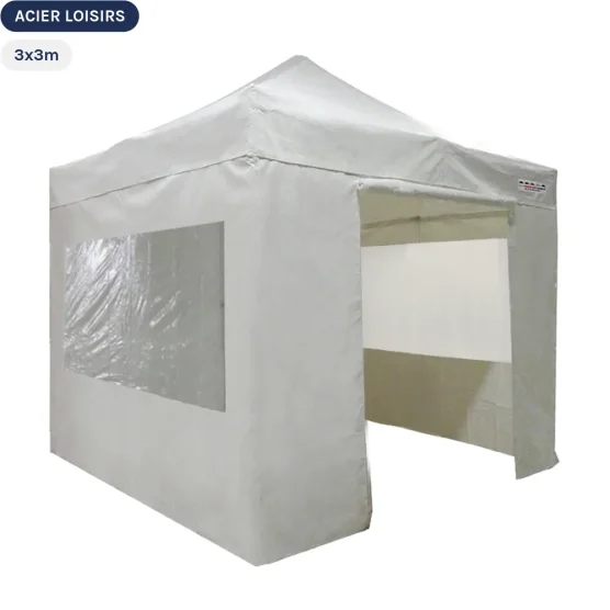 Tente Pliante - Abri pliable Acier Loisirs 3mx3m BLANC avec Pack Fenêtres