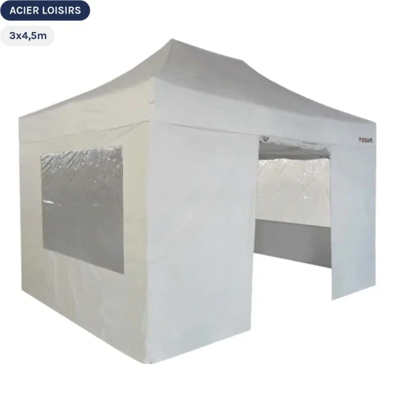 Tente Pliante - Abri pliable Acier Loisirs 3mx4,5m BLANC avec Pack Fenêtres Tente Pliante - Abri pliable Acier Loisirs 3mx4,5m BLANC avec Pack Fenêtres