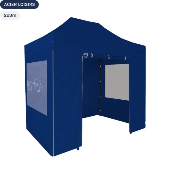 Tente Pliante - Abri pliable Acier Loisirs 2mx3m BLEU avec Pack Fenêtres