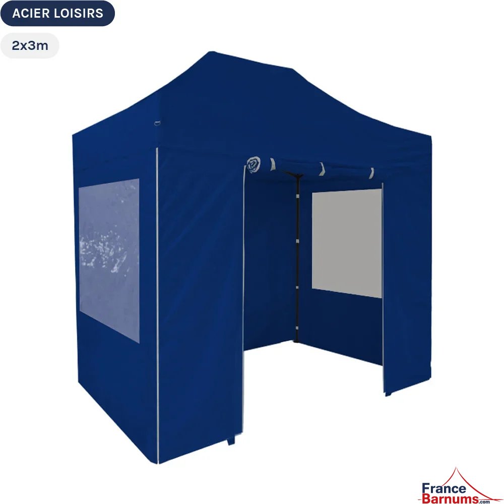 Tente Pliante - Abri pliable Acier Loisirs 2mx3m BLEU avec Pack Fenêtres