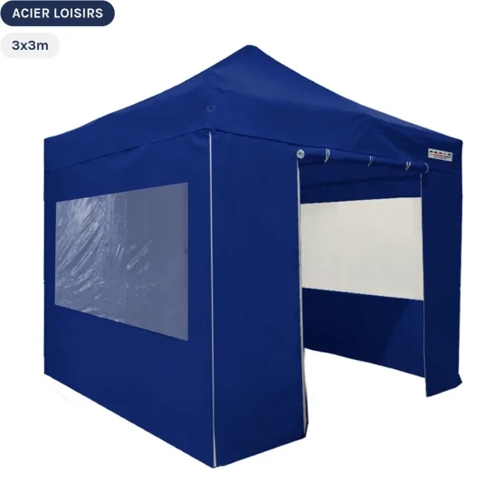 Tente Pliante - Abri pliable Acier Loisirs 3mx3m BLEU avec Pack Fenêtres