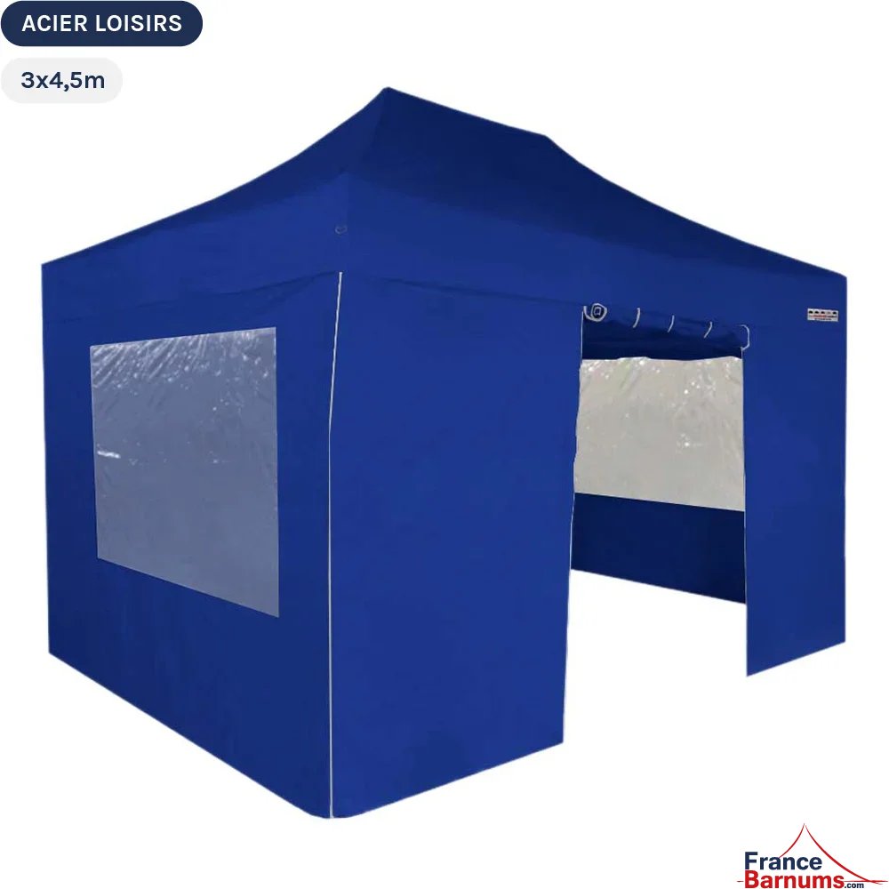 Tente Pliante - Abri pliable Acier Loisirs 3mx4,5m BLEU avec Pack Fenêtres