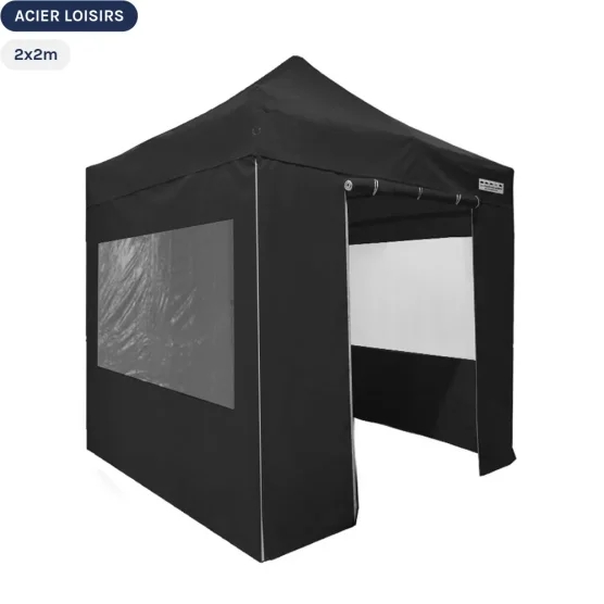 Tente Pliante - Abri pliable Acier Loisirs 2mx2m NOIR avec Pack Fenêtres
