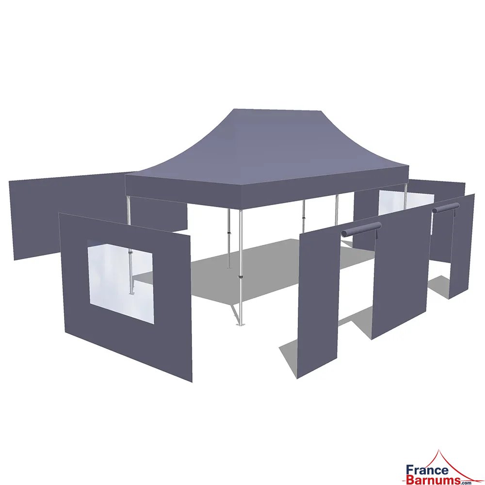 Tonnelle Pliante - Abri pliable Acier Loisirs 3mx6m NOIR avec Pack Fenêtres