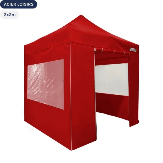 Tente Pliante - Abri pliable Acier Loisirs 2mx2m ROUGE avec Pack Fenêtres