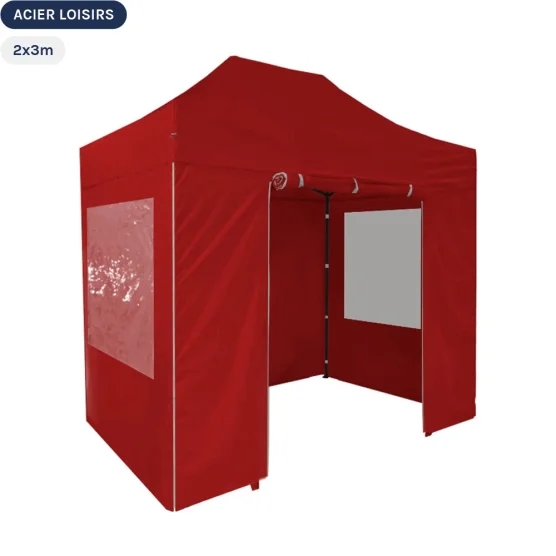 Tente Pliante - Abri pliable Acier Loisirs 2mx3m ROUGE avec Pack Fenêtres Tente Pliante - Abri pliable Acier Loisirs 2mx3m ROUGE avec Pack Fenêtres