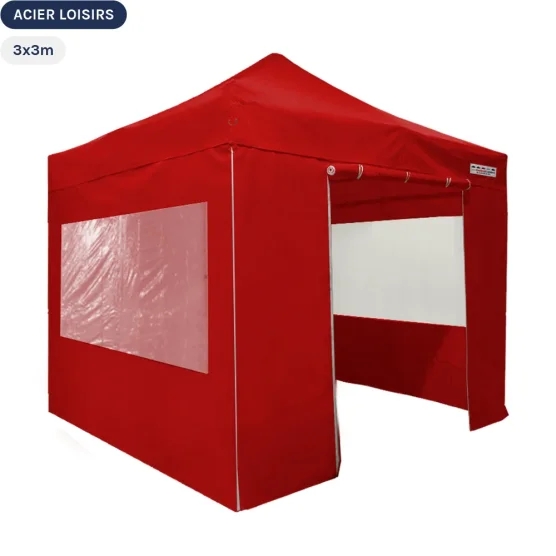 Tente Pliante - Abri pliable Acier Loisirs 3mx3m ROUGE avec Pack Fenêtres