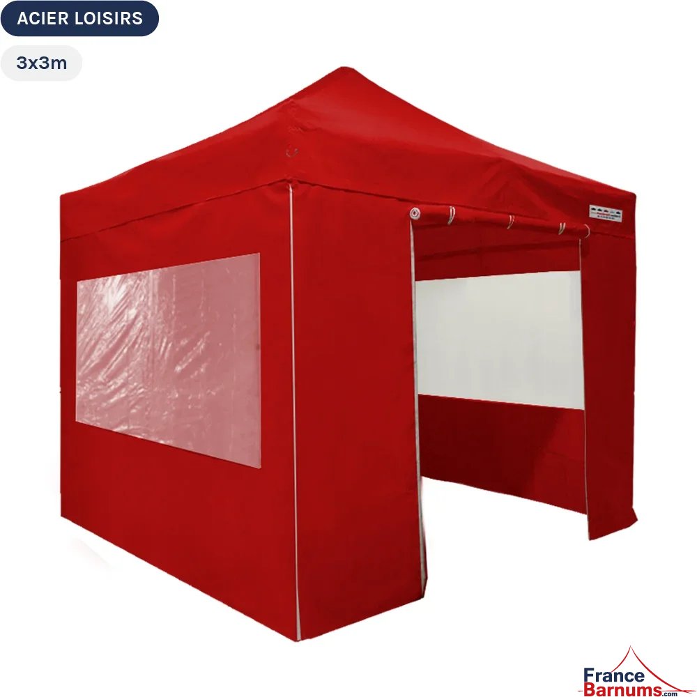 Tente Pliante - Abri pliable Acier Loisirs 3mx3m ROUGE avec Pack Fenêtres