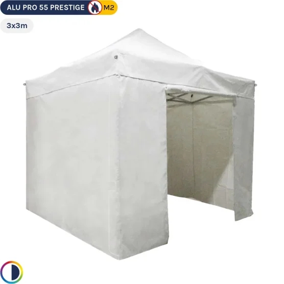 Tente Pliante Alu Pro 55 PRESTIGE M2 3mx3m BLANC avec Pack Côtés PVC 580g/m² Tente Pliante Alu Pro 55 PRESTIGE M2 3mx3m BLANC avec Pack Côtés PVC 580g/m²