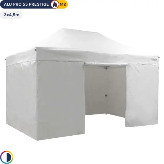 Tente Pliante Alu Pro 55 PRESTIGE M2 3mx4,5m BLANC avec Pack Côtés PVC 580g/m²