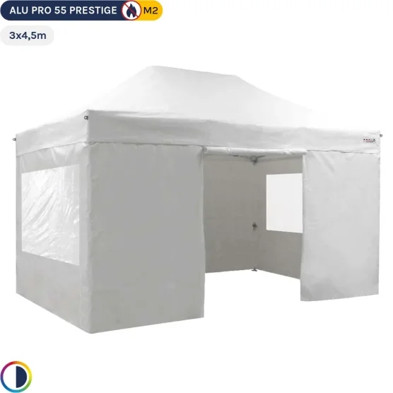 Tente Pliante Alu Pro 55 PRESTIGE M2 3mx4,5m BLANC avec Pack Fenêtres PVC 580g/m²