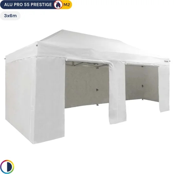 Tente Pliante Alu Pro 55 PRESTIGE M2 3mx6m BLANC avec  Pack Côtés PVC 580g/m²