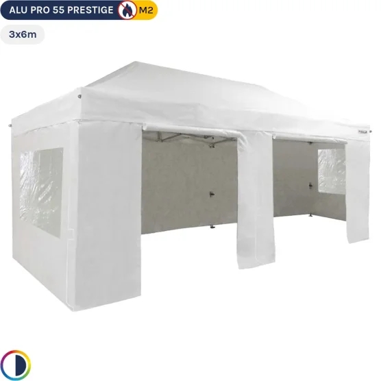 Tente Pliante Alu Pro 55 PRESTIGE M2 3mx6m BLANC avec Pack Fenêtres PVC 580g/m²