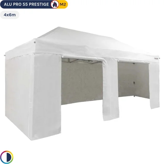 Tente Pliante Alu Pro 55 PRESTIGE M2 4mx6m BLANC (4 pieds) + Pack Côtés - PVC 580g/m²