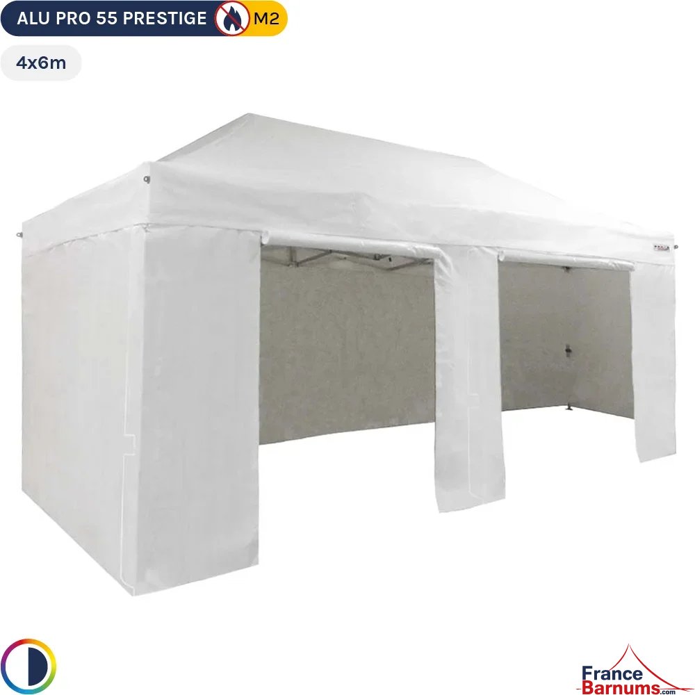 Tente Pliante Alu Pro 55 PRESTIGE M2 4mx6m BLANC (4 pieds) + Pack Côtés - PVC 580g/m²