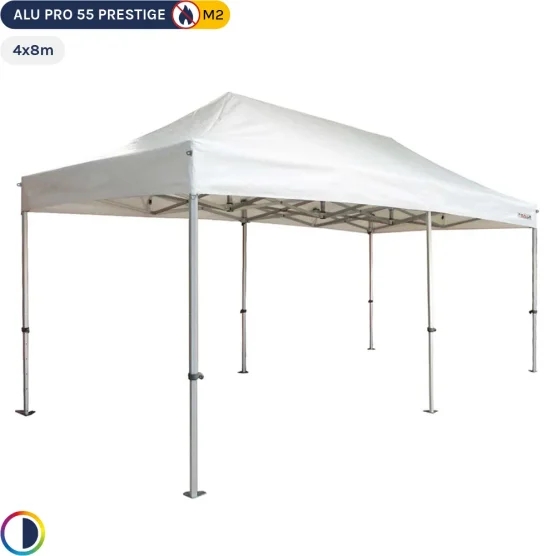 Tente Pliante Alu Pro 55 PRESTIGE M2 4mx8m BLANC PVC 580g/m²
