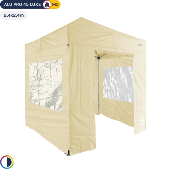 Tente pliante - Stand pliant Alu Pro 45 LUXE M2 2,4mx2,4m BEIGE + Pack Fenêtres 380gr/m²