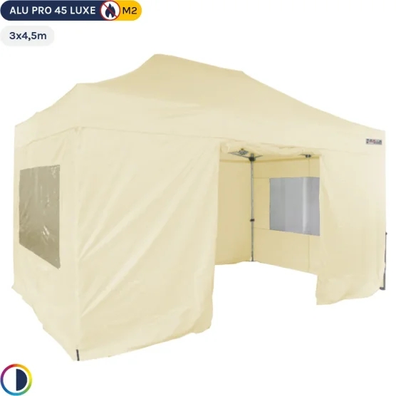 Tente pliante - Stand pliant Alu Pro 45 LUXE M2 3mx4,5m BEIGE + Pack Fenêtres 380gr/m²