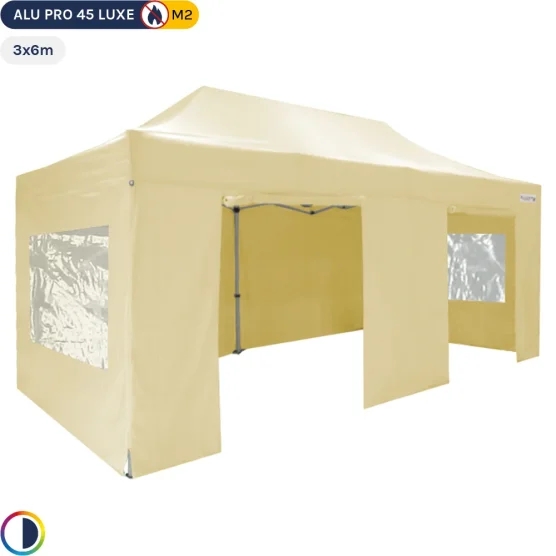 Tente pliante - Stand pliant Alu Pro 45 LUXE M2 3mx6m BEIGE + Pack Fenêtres 380gr/m²