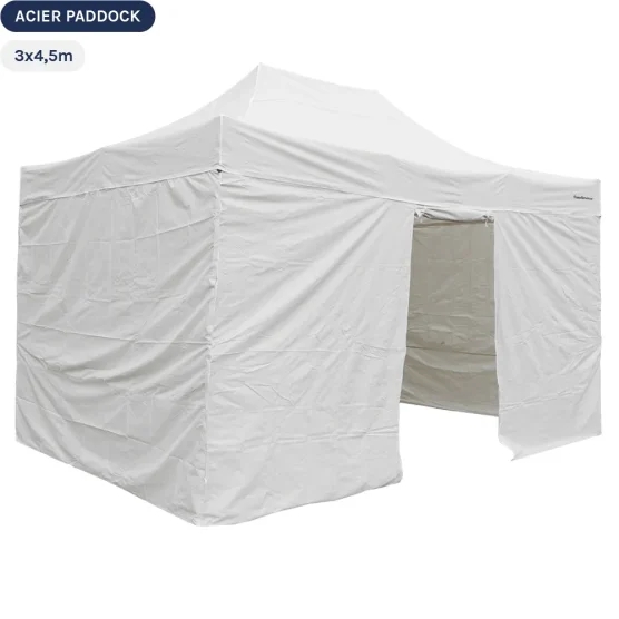 Tente Pliante Acier Paddock 3mx4,5m BLANC avec porte Pack 4 cloisons Tente Pliante Acier Paddock 3mx4,5m BLANC avec porte Pack 4 cloisons