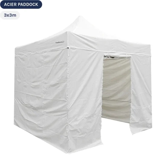 Tente Pliante Acier Paddock 3mx3m BLANC avec porte - Pack 4 cloisons