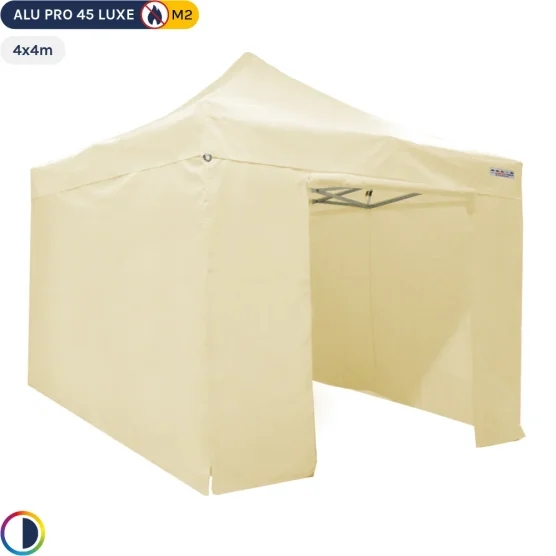 Tente pliante - Stand pliant Alu Pro 45 LUXE M2 4mx4m BEIGE + Pack Côtés 380gr/m²