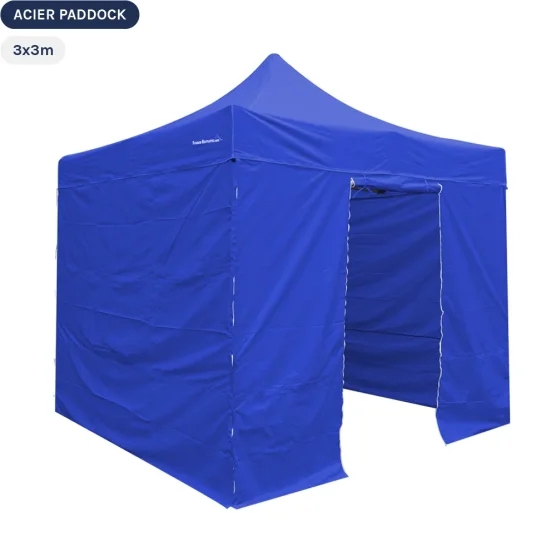 Tente Pliante Acier Paddock 3mx3m BLEU avec porte - Pack 4 cloisons