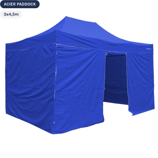 Tente Pliante Acier Paddock 3mx4,5m BLEU avec porte - Pack 4 cloisons Tente Pliante Acier Paddock 3mx4,5m BLEU avec porte - Pack 4 cloisons