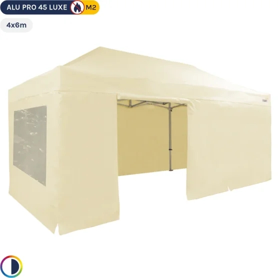 Tente pliante - Stand pliant Alu Pro 45 LUXE M2 4mx6m BEIGE + Pack Fenêtres 380gr/m²