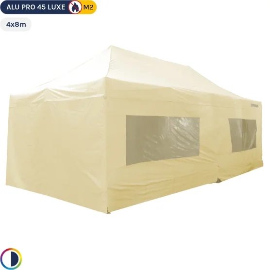Tente pliante - Stand pliant Alu Pro 45 LUXE M2 4mx8m BEIGE + Pack Fenêtres 380gr/m²