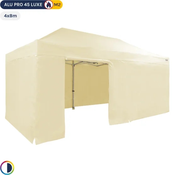Tente pliante - Stand pliant Alu Pro 45 LUXE M2 4mx8m BEIGE + Pack Côtés 380gr/m²