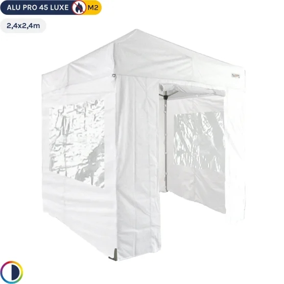 Tente pliante - Stand pliant Alu Pro 45 LUXE M2 2,4mx2,4m BLANC + Pack Fenêtres 380gr/m² Tente pliante - Stand pliant Alu Pro 45 LUXE M2 2,4mx2,4m BLANC + Pack Fenêtres 380gr/m²