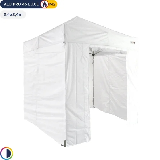 Tente pliante - Stand pliant Alu Pro 45 LUXE M2 2,4mx2,4m BLANC + Pack Côtés 380gr/m²