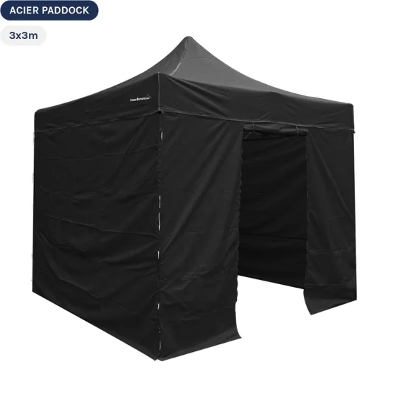 Tente Pliante Acier Paddock 3mx3m NOIR avec porte - Pack 4 cloisons