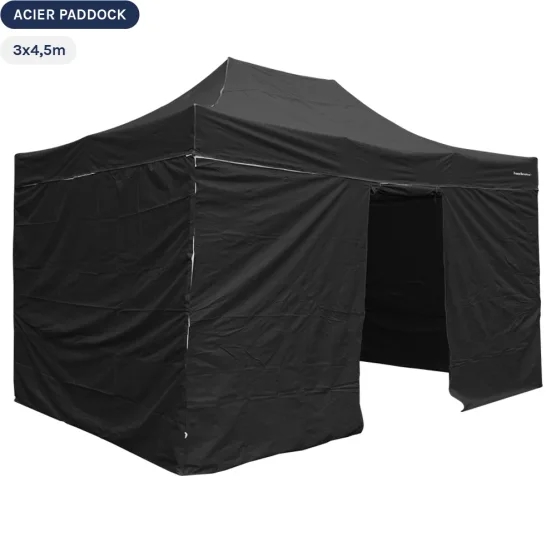 Tente Pliante Acier Paddock 3mx4,5m NOIR avec porte - Pack 4 cloisons Tente Pliante Acier Paddock 3mx4,5m NOIR avec porte - Pack 4 cloisons