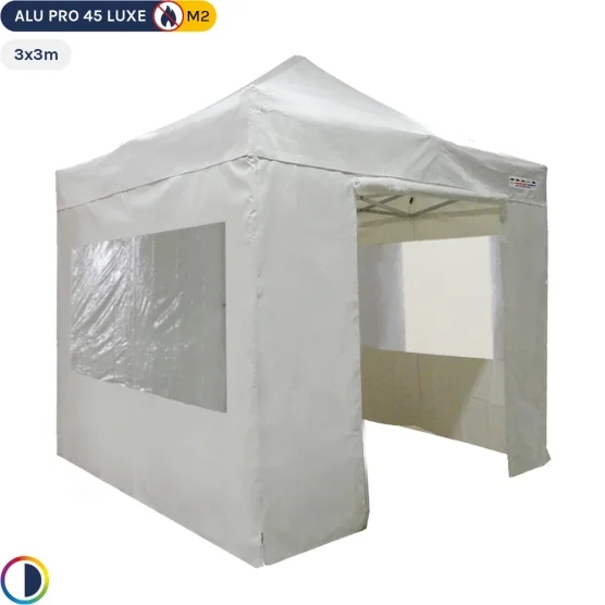 Tente pliante - Stand pliant Alu Pro 45 LUXE M2 3mx3m BLANC + Pack fenêtres 380gr/m²