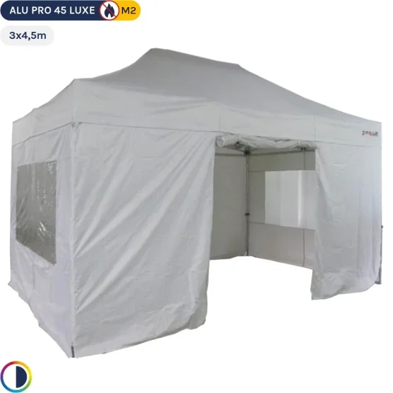 Tente pliante - Stand pliant Alu Pro 45 LUXE M2 3mx4,5m BLANC + Pack Fenêtres 380gr/m² Tente pliante - Stand pliant Alu Pro 45 LUXE M2 3mx4,5m BLANC + Pack Fenêtres 380gr/m²