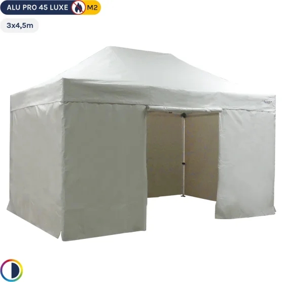 Tente pliante - Stand pliant Alu Pro 45 LUXE M2 3mx4,5m BLANC + Pack Côtés 380gr/m²
