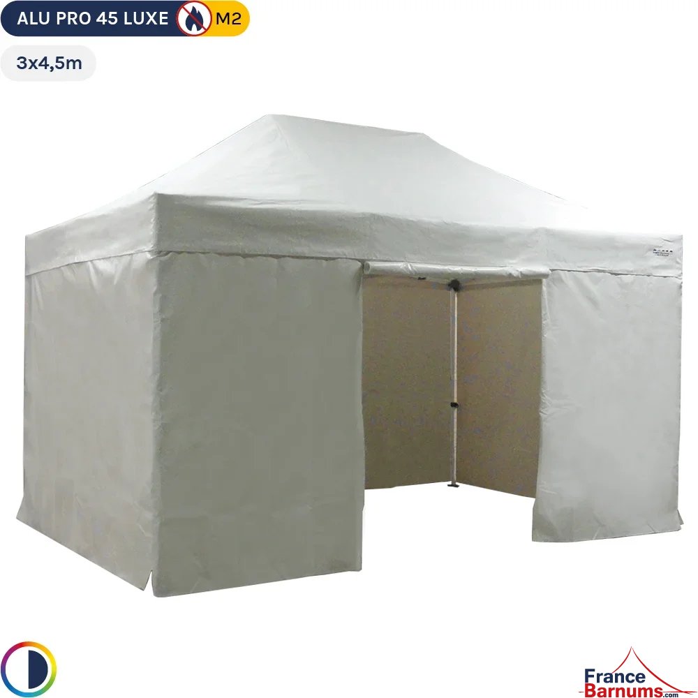 Tente pliante - Stand pliant Alu Pro 45 LUXE M2 3mx4,5m BLANC + Pack Côtés 380gr/m²