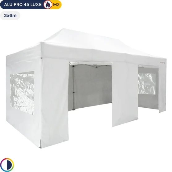 Tente pliante - Stand pliant Alu Pro 45 LUXE M2 3mx6m BLANC + Pack Fenêtres 380gr/m²