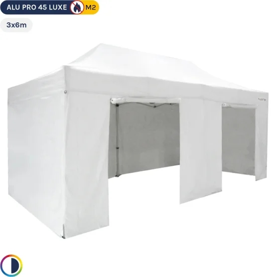 Tente pliante - Stand pliant Alu Pro 45 LUXE M2 3mx6m BLANC + Pack Côtés 380gr/m²