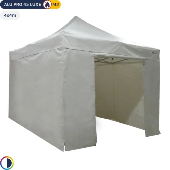 Tente pliante - Stand pliant Alu Pro 45 LUXE M2 4mx4m BLANC + Pack Côtés 380gr/m²