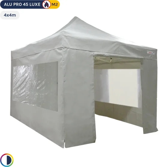 Tente pliante - Stand pliant Alu Pro 45 LUXE M2 4mx4m BLANC + Pack Fenêtres 380gr/m² Tente pliante - Stand pliant Alu Pro 45 LUXE M2 4mx4m BLANC + Pack Fenêtres 380gr/m²