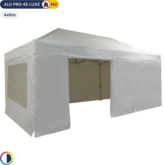 Tente pliante - Stand pliant Alu Pro 45 LUXE M2 4mx6m BLANC + Pack Fenêtres 380gr/m²