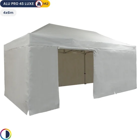 Tente pliante - Stand pliant Alu Pro 45 LUXE M2 4mx6m BLANC + Pack Côtés 380gr/m²