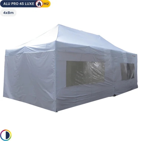 Tente pliante - Stand pliant Alu Pro 45 LUXE M2 4mx8m BLANC + Pack Fenêtres 380gr/m² Tente pliante - Stand pliant Alu Pro 45 LUXE M2 4mx8m BLANC + Pack Fenêtres 380gr/m²