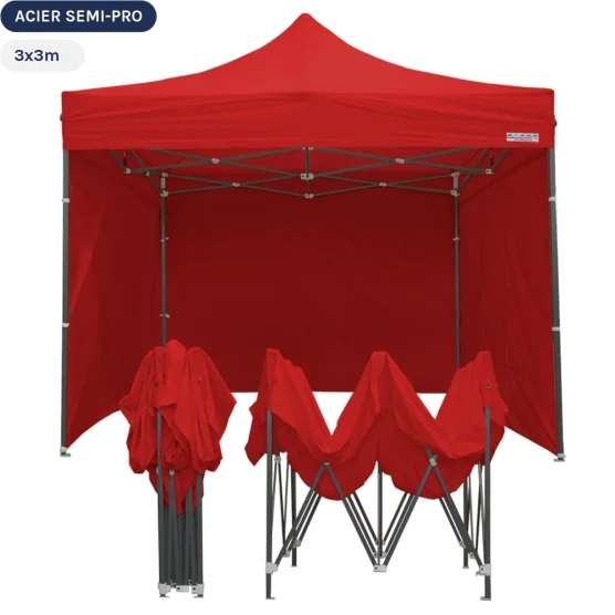 Tente Pliante Tonnelle Acier Semi Pro 3mx3m ROUGE avec Pack 4 Côtés Tente Pliante Tonnelle Acier Semi Pro 3mx3m ROUGE avec Pack 4 Côtés